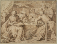 O 012
<br/>
Evangelisten schrijvend rond een tafel
<br/>
<em>Bloemaert, Abraham (1566-1651)</em>